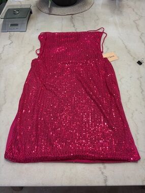 SHEIN Hot Pink Sequin Girls' Party Dress